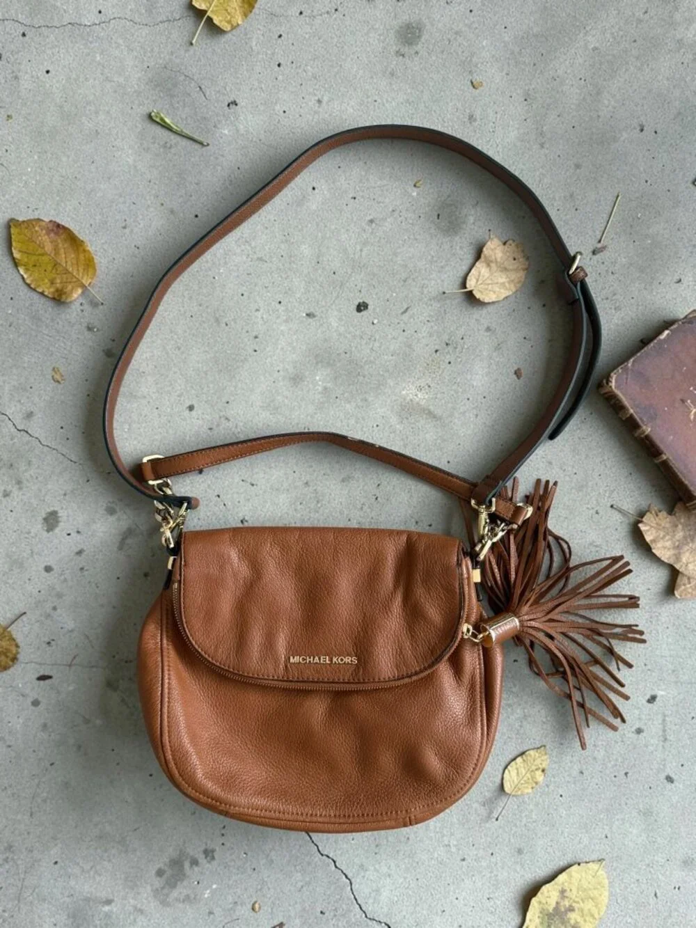 MICHAEL KORS Tan Pebble Leather Crossbody Two Way Bag